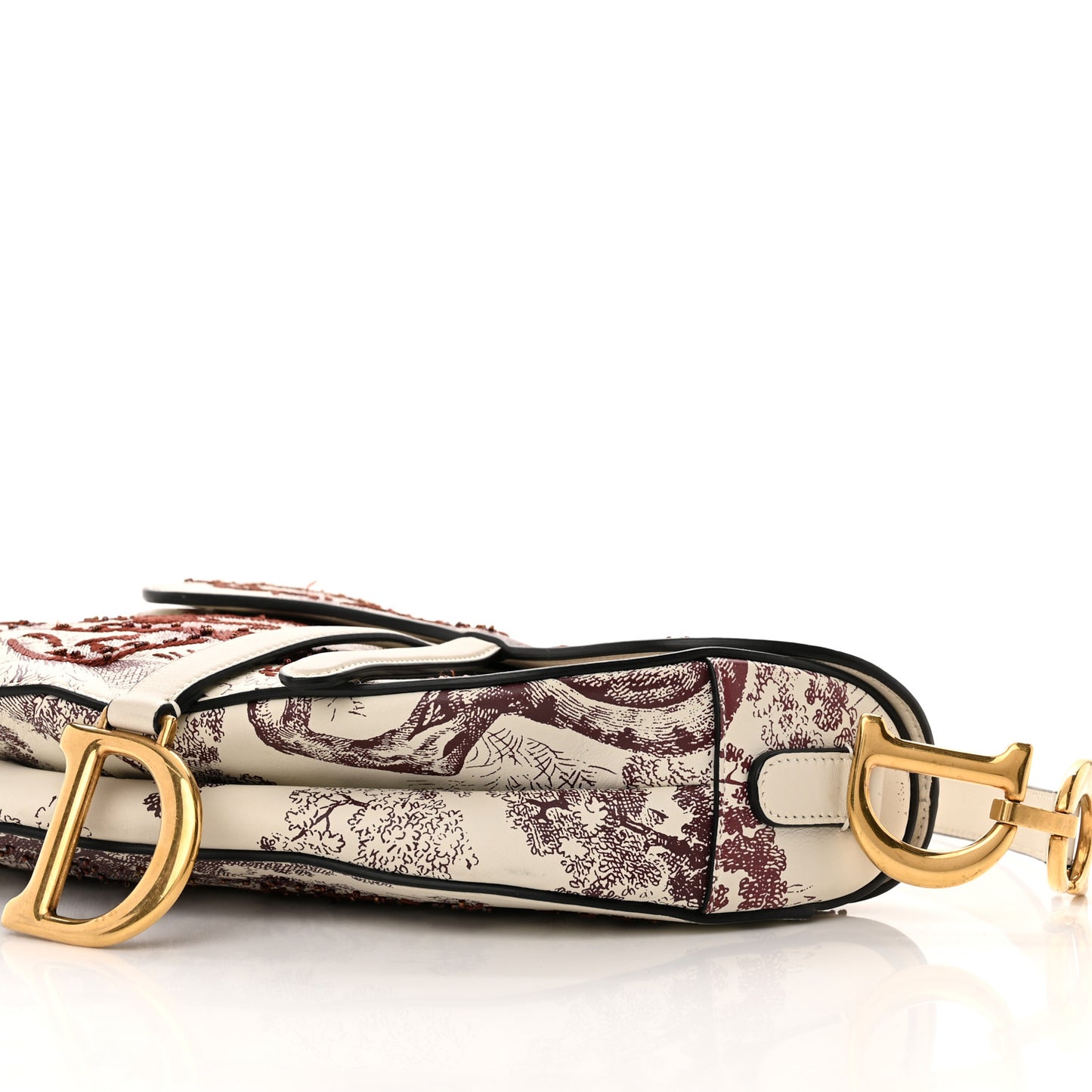 Calfskin Embroidered Toile de Jouy Saddle Bag Burgundy