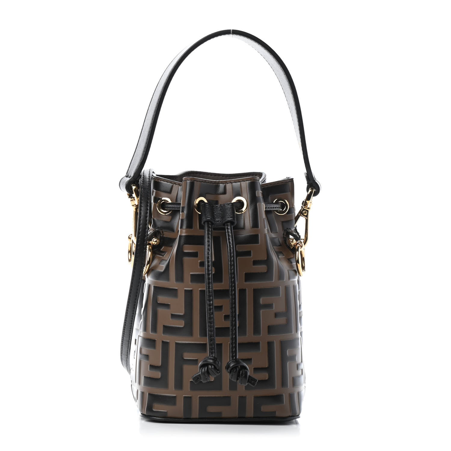 Fendi Vitello Liberty F is Fendi Bi-Color FF 1974 Embossed Mini Mon Tresor Bucket Bag Maya Black 1 of 5