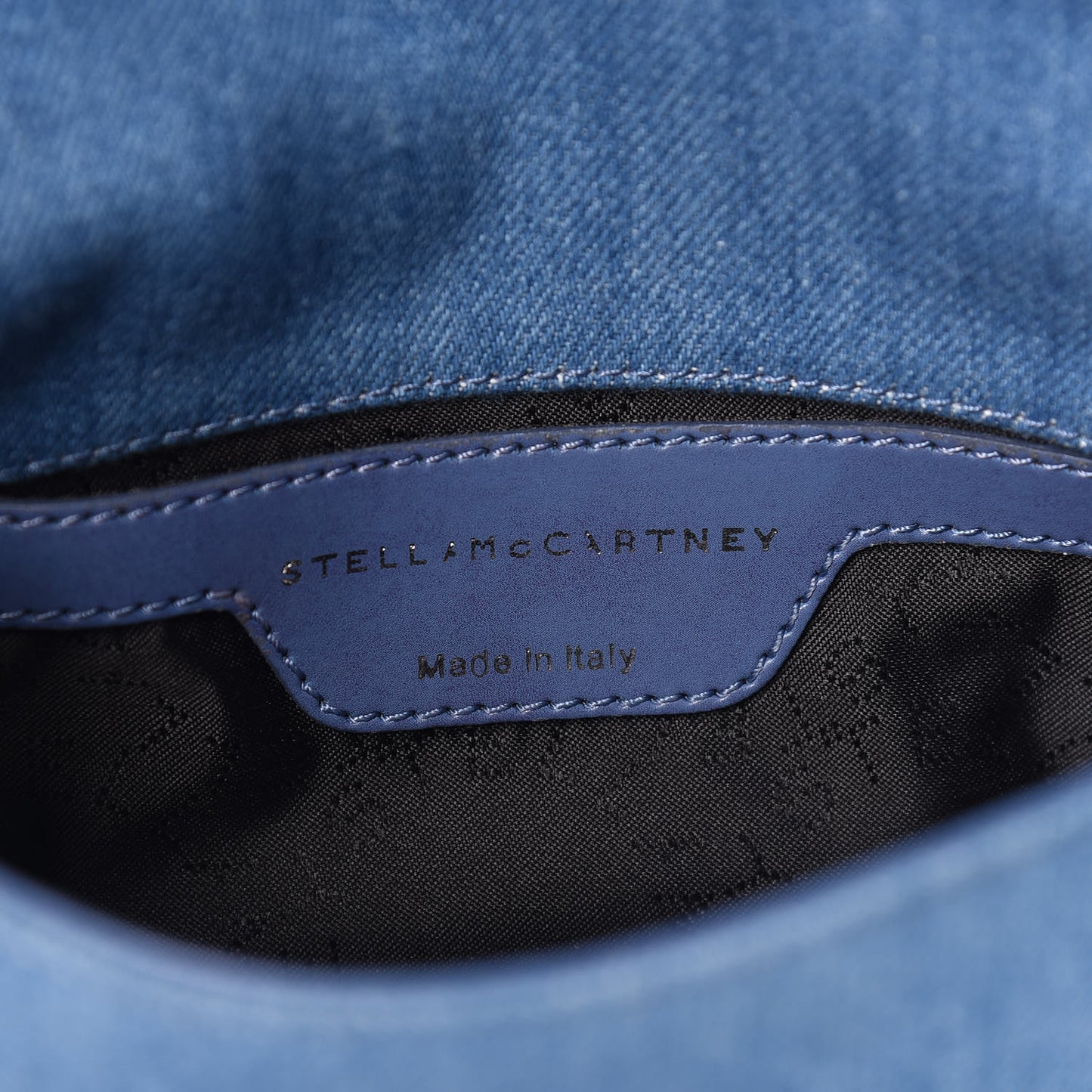 Eco Denim Embroidered Zigarette Falabella Crossbody Blue