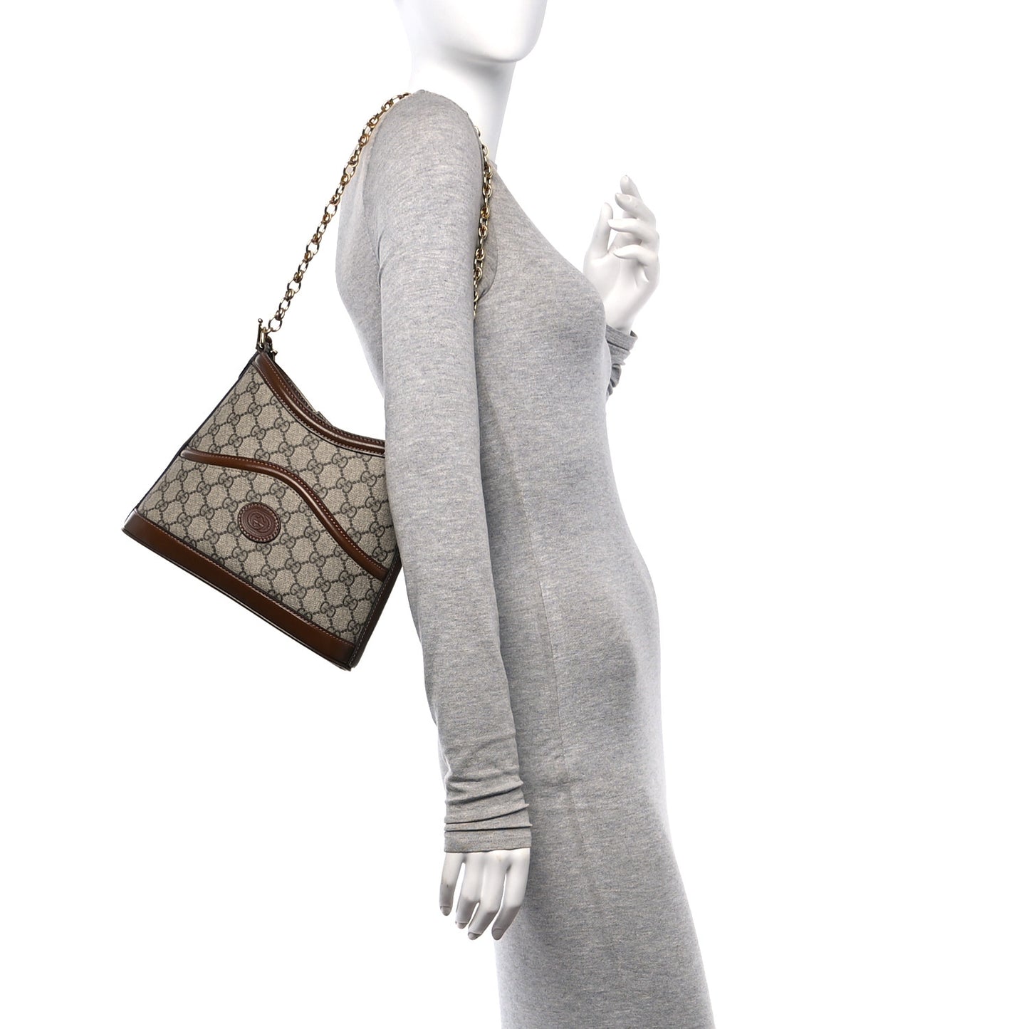 GG Supreme Monogram Azalea Calfskin Retro Interlocking G Chain Shoulder Bag Beige Ebony Brown Sugar