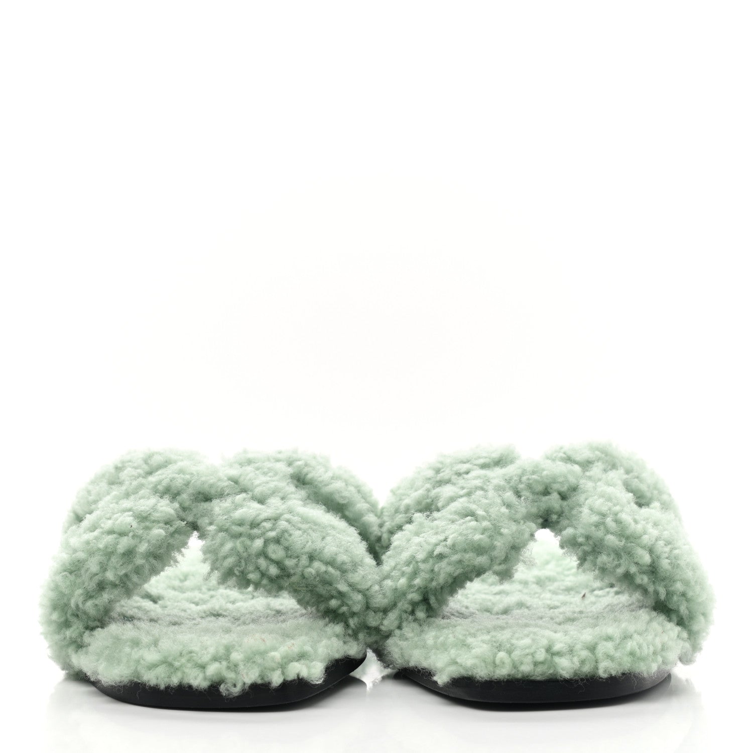 Hermes Woolskin Oran Sandals 37 Vert D’eau 2 of 8