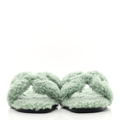 Hermes Woolskin Oran Sandals 37 Vert D’eau 2 of 8