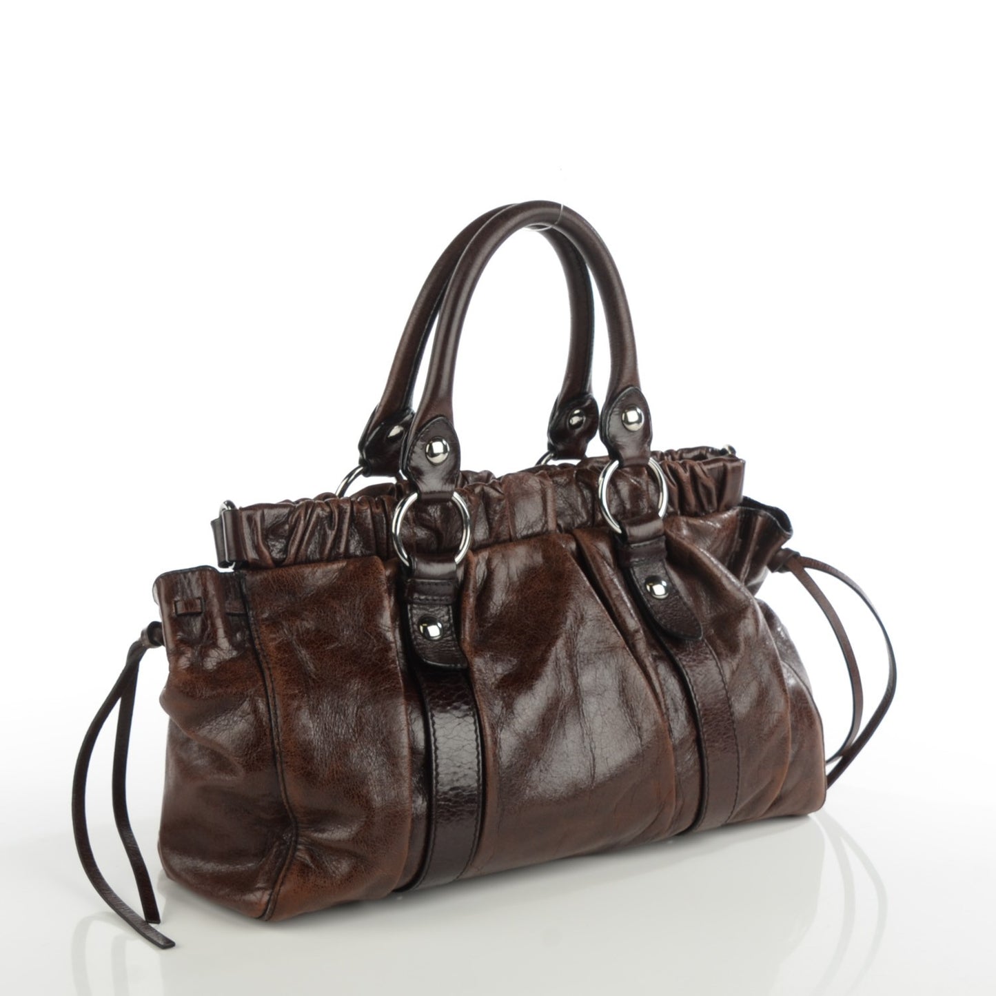 Vitello Lux Gathered Tote Dark Brown