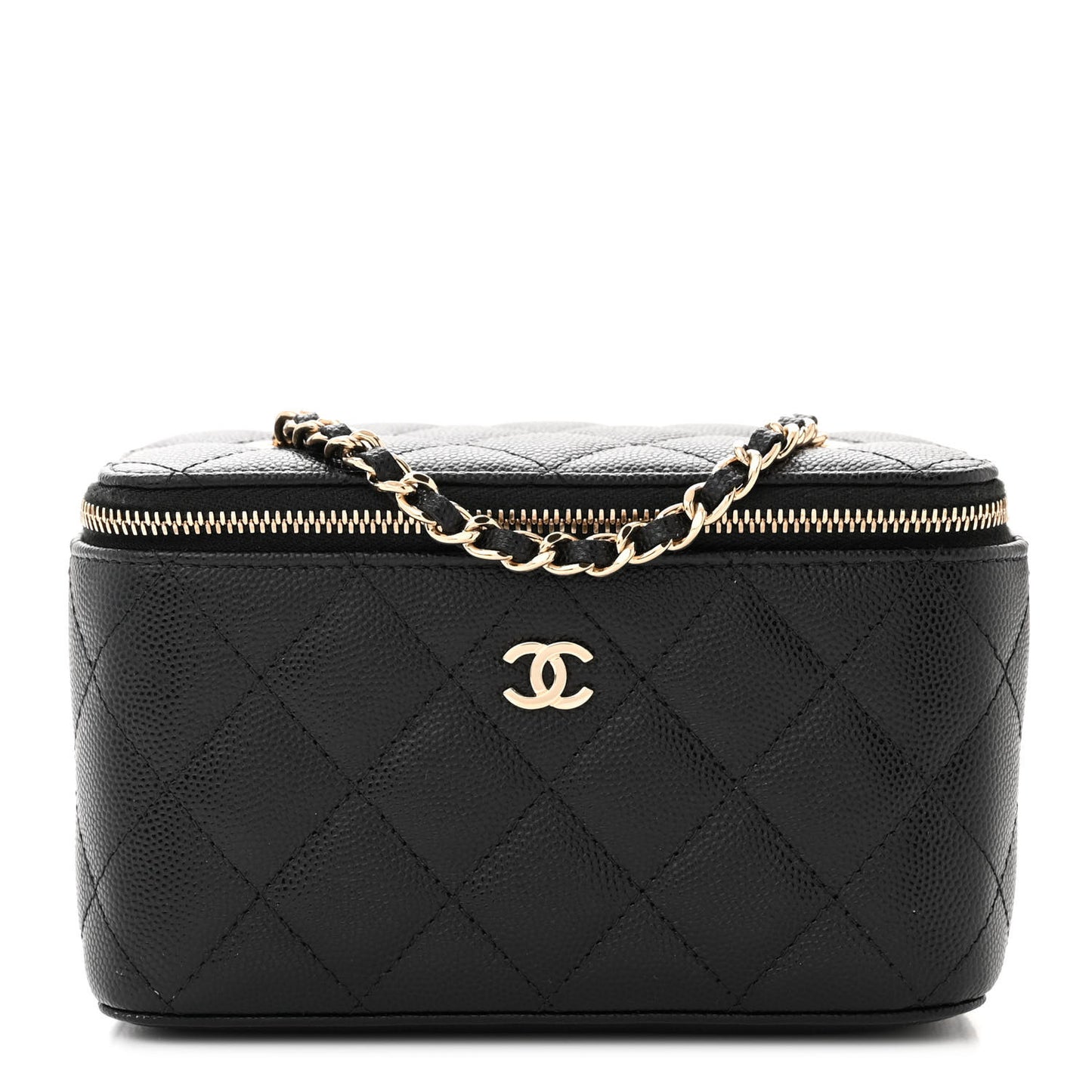 Caviar Quilted Small Vanity Case With Chain Black