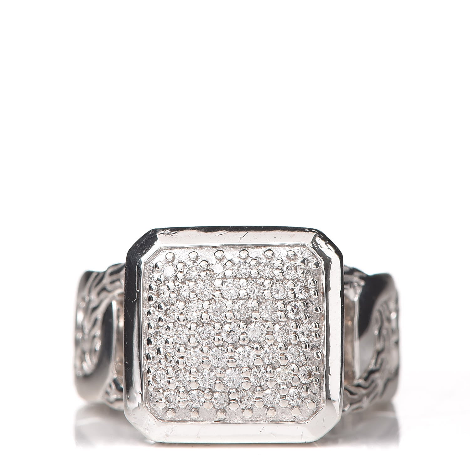 John Hardy Sterling Silver Diamond Classic Chain Square Ring 50 5.5 1 of 6