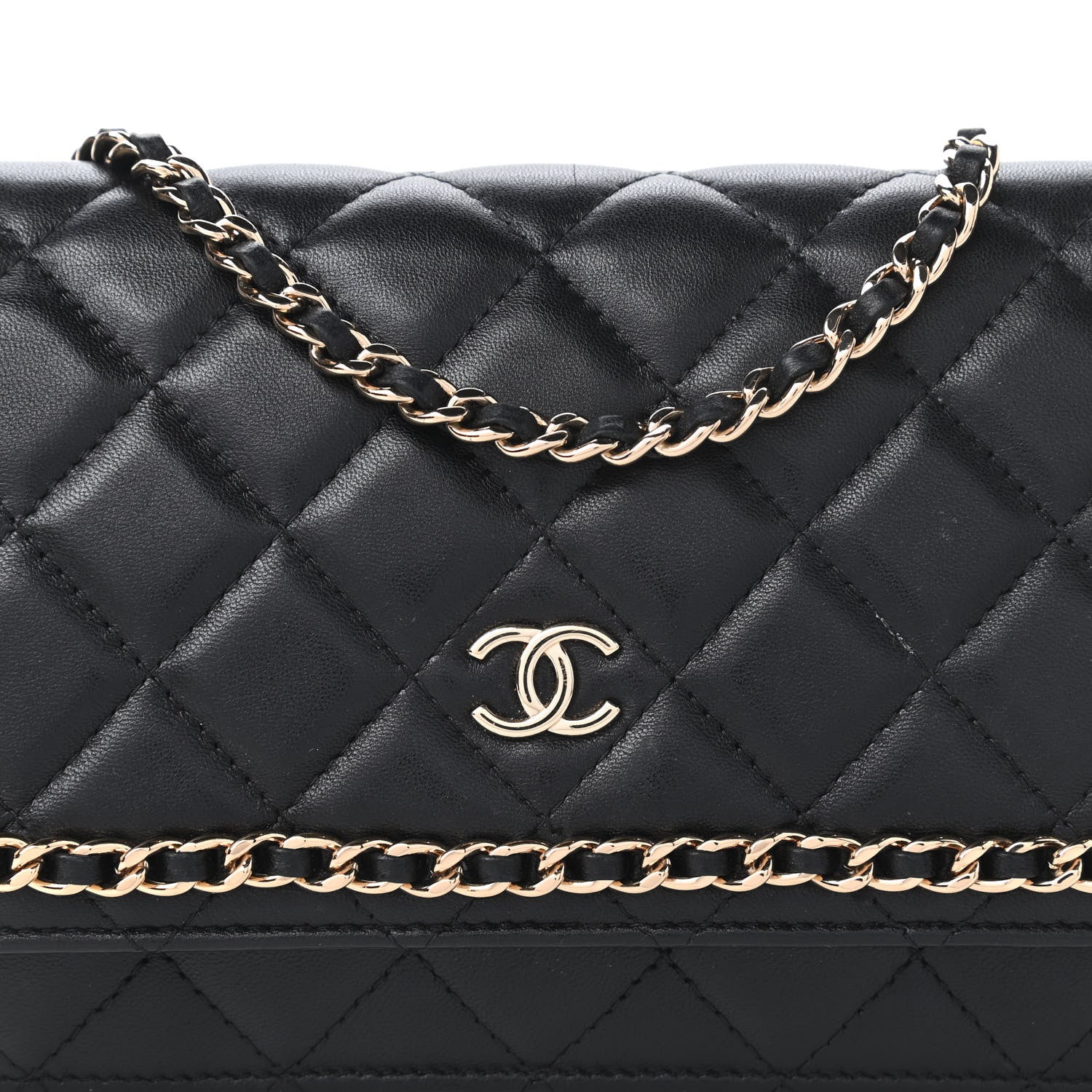 Chanel Lambskin Quilted Chain Around Wallet On Chain WOC Black 11 of 12