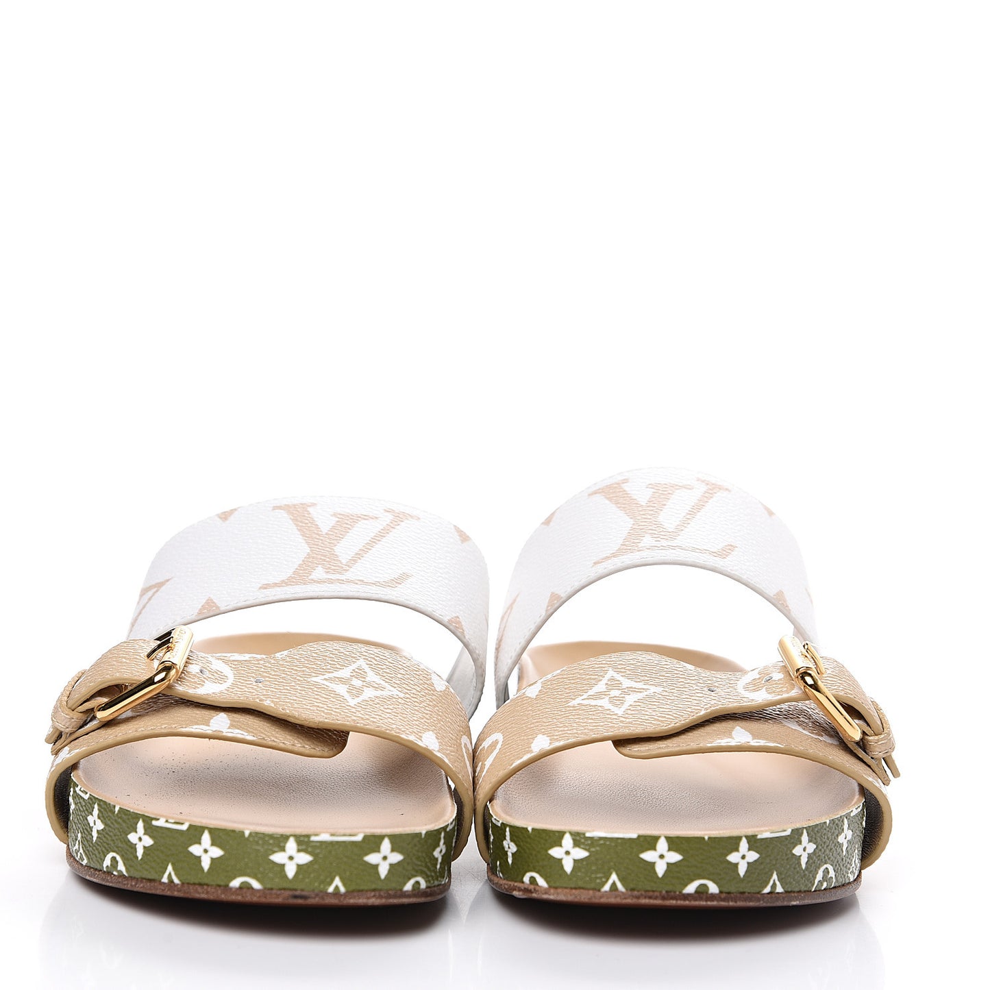 Monogram Giant Bom Dia Flat Mule Sandals 38 White Moka