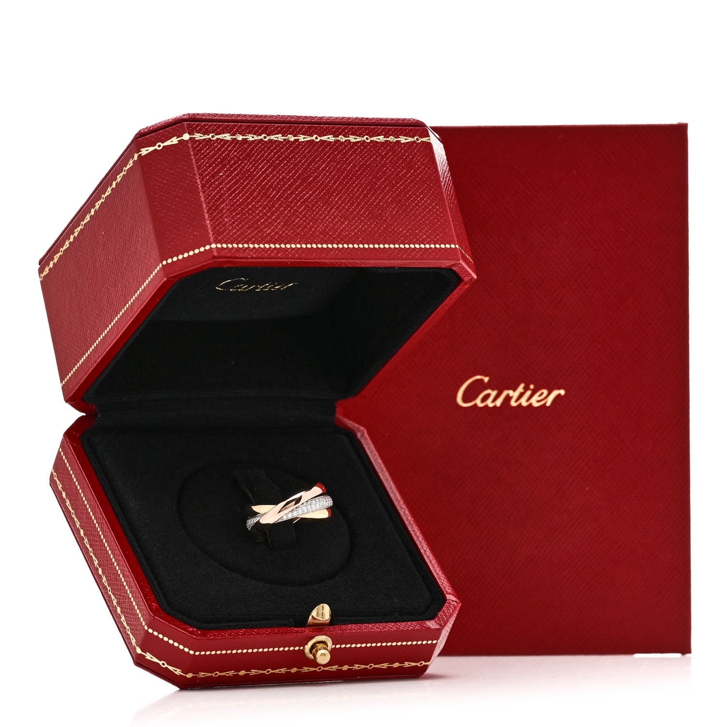18K White Yellow Pink Gold Diamond Small Trinity Paved Ring 51 5.75