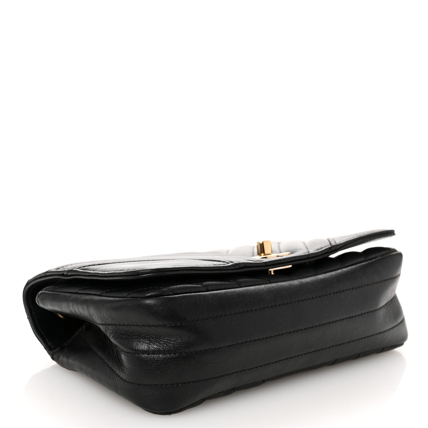 Calfskin Chevron Quilted Mini Statement Flap Black