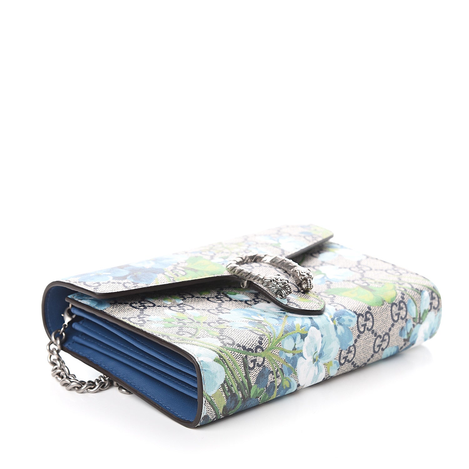 Gucci GG Supreme Monogram Blooms Mini Dionysus Chain Wallet Beige Blue Navy Vintage Blue 3 of 9