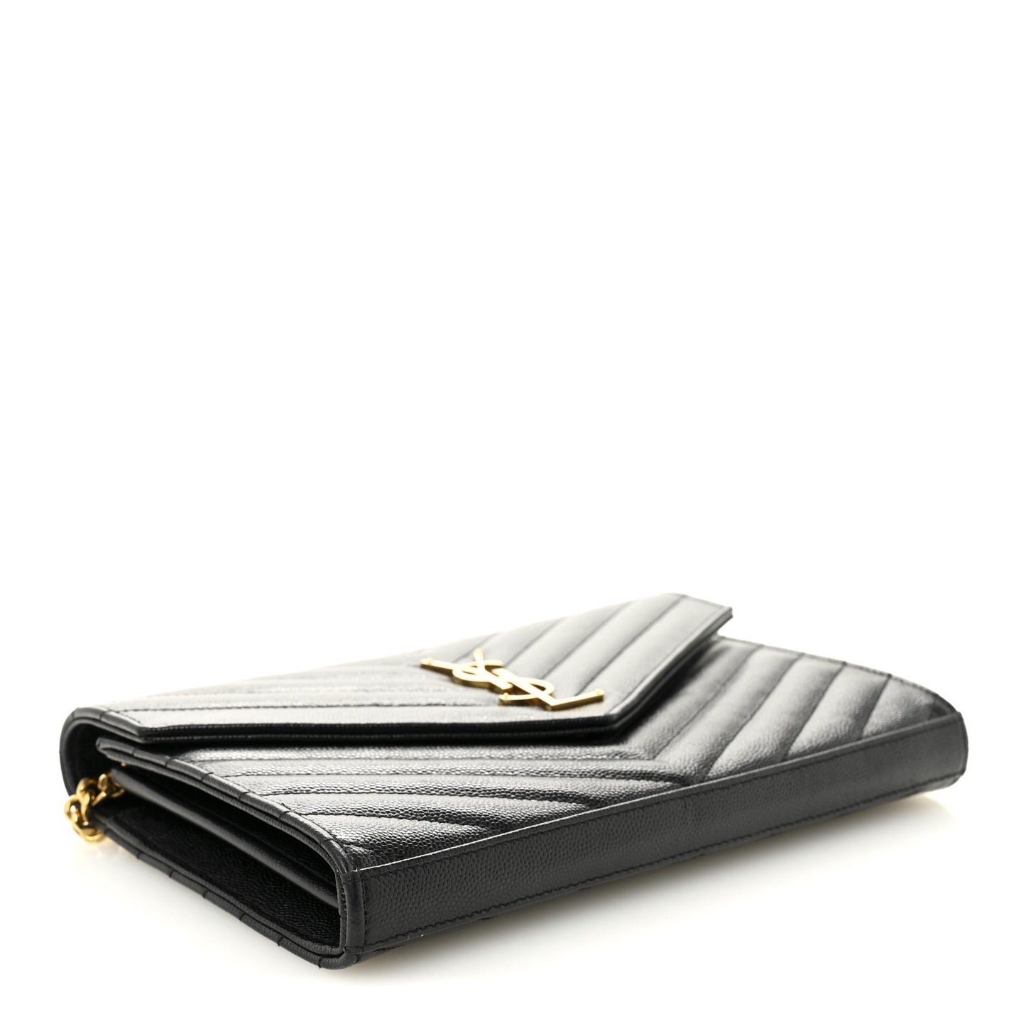 Grain De Poudre Matelasse Chevron Monogram Chain Wallet Black