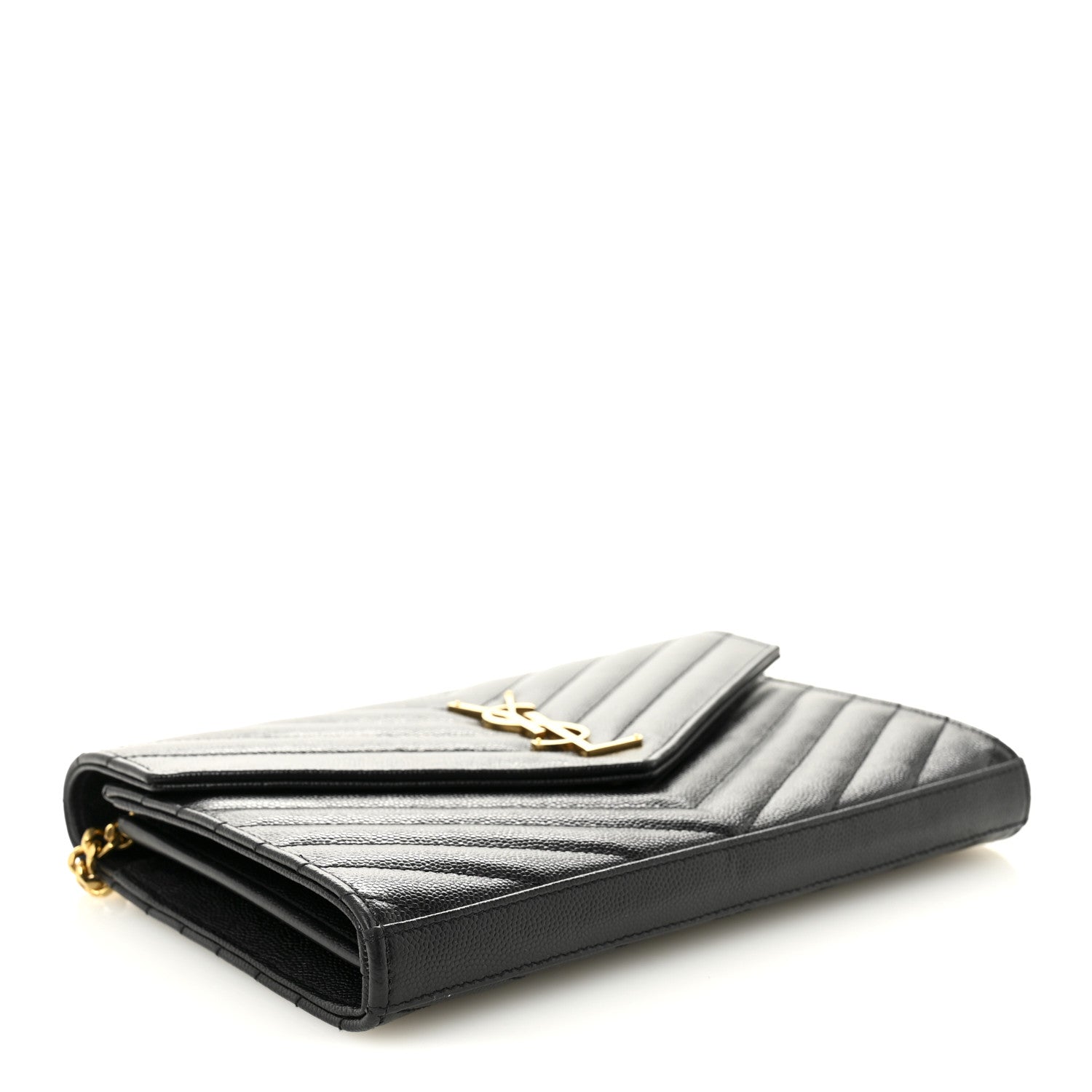 Saint Laurent Grain De Poudre Matelasse Chevron Monogram Chain Wallet Black 4 of 10