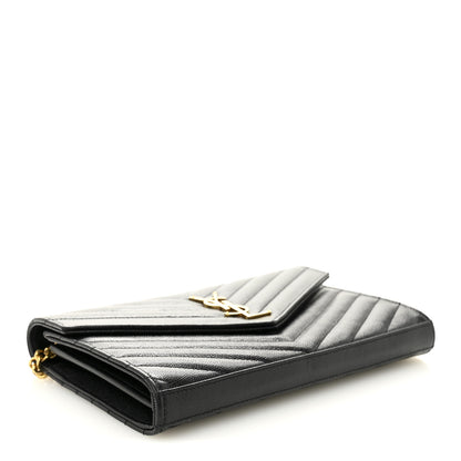 Saint Laurent Grain De Poudre Matelasse Chevron Monogram Chain Wallet Black 4 of 10