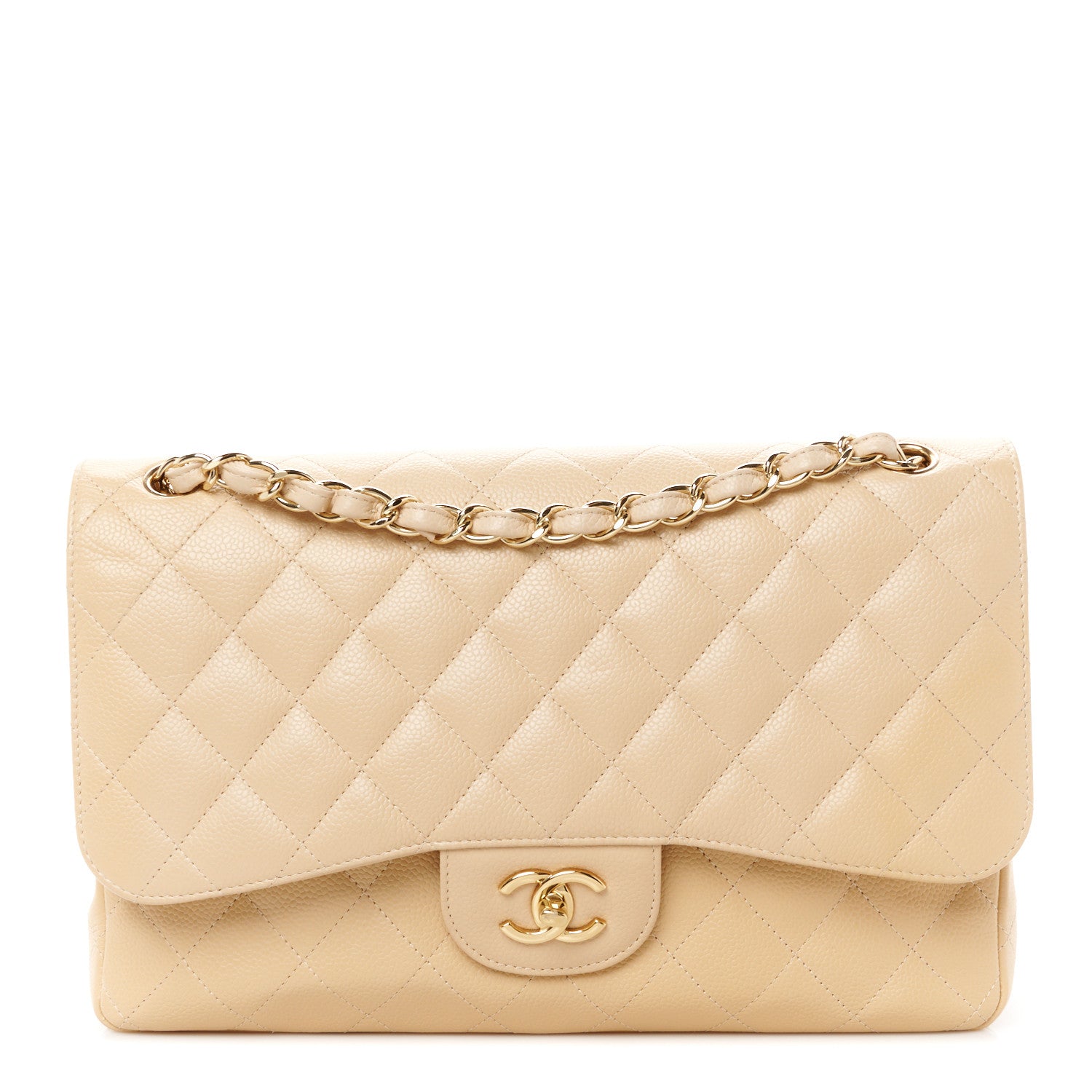 Chanel Caviar Quilted Jumbo Double Flap Beige 1 of 11
