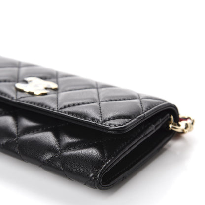 Chanel Shiny Lambskin Ribbon Quilted Clutch With Chain Black 7 of 12