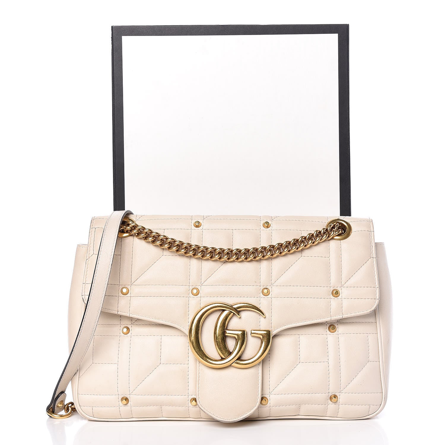 Gucci Calfskin Matelasse Studded Medium GG Marmont Shoulder Bag White 20 of 20