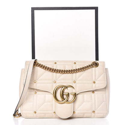 Gucci Calfskin Matelasse Studded Medium GG Marmont Shoulder Bag White 20 of 20
