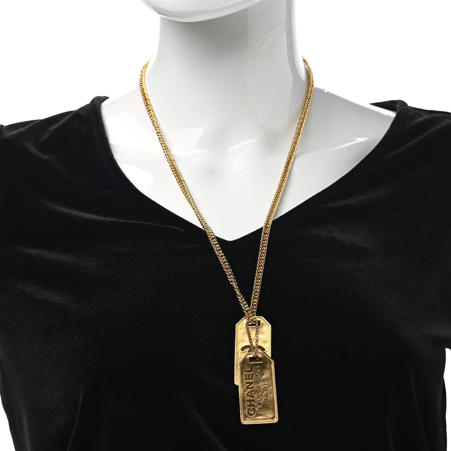 Chanel ID Dog Tag Charm Necklace Gold 2 of 5