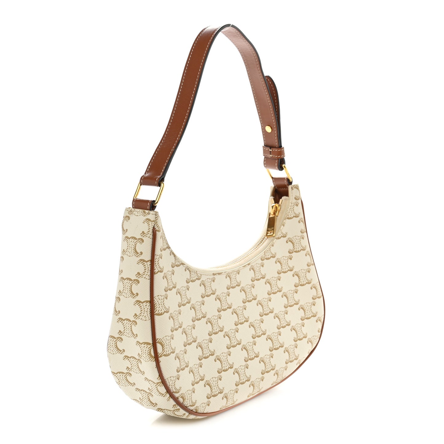 Canvas Calfskin Ava Triomphe Shoulder Bag White