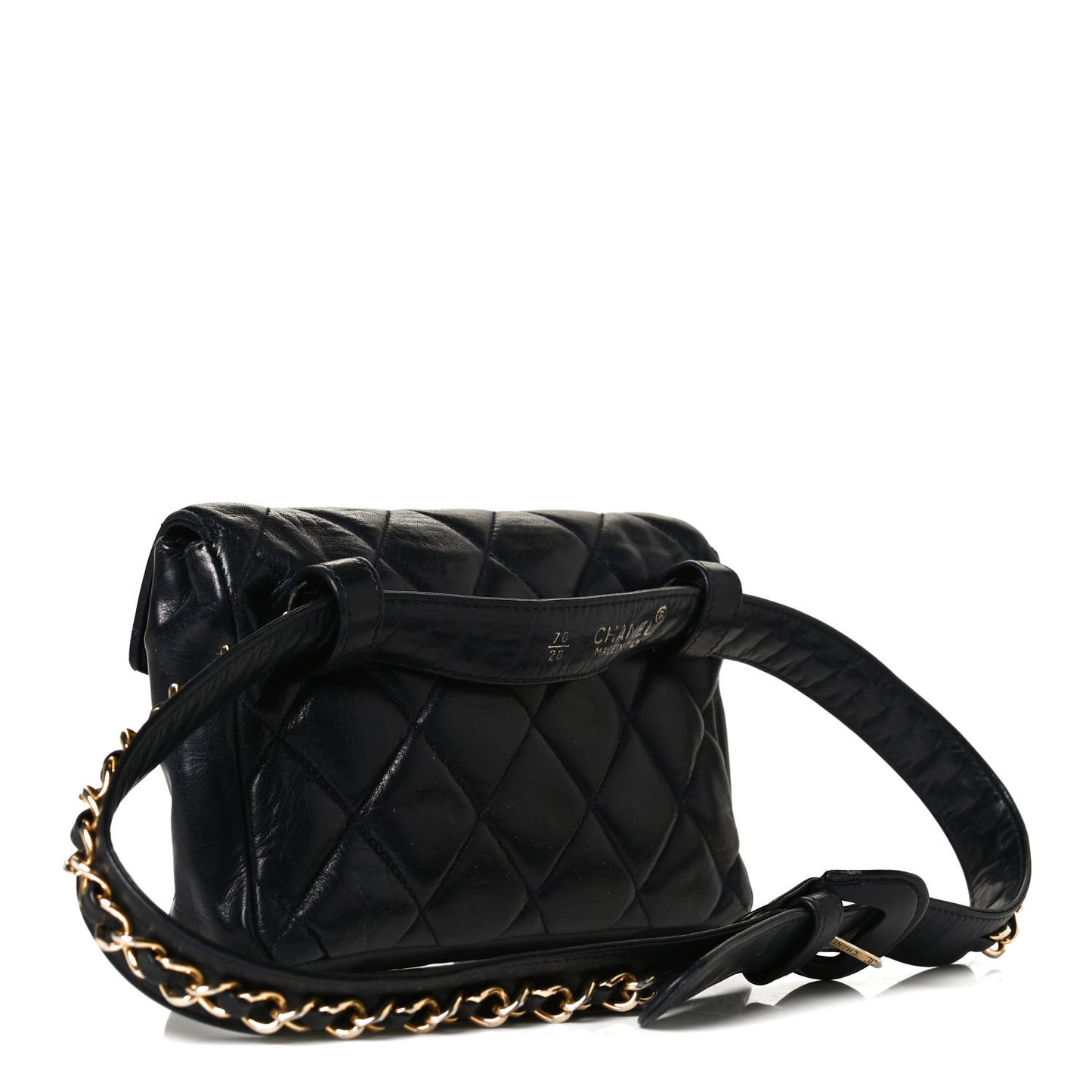 Lambskin Quilted Flap Waist Belt Bag 70 28 Navy
