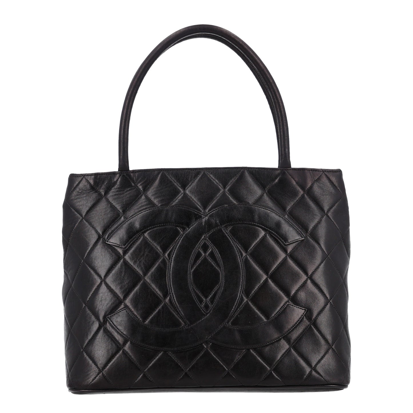 Lambskin Quilted Medallion Tote Black