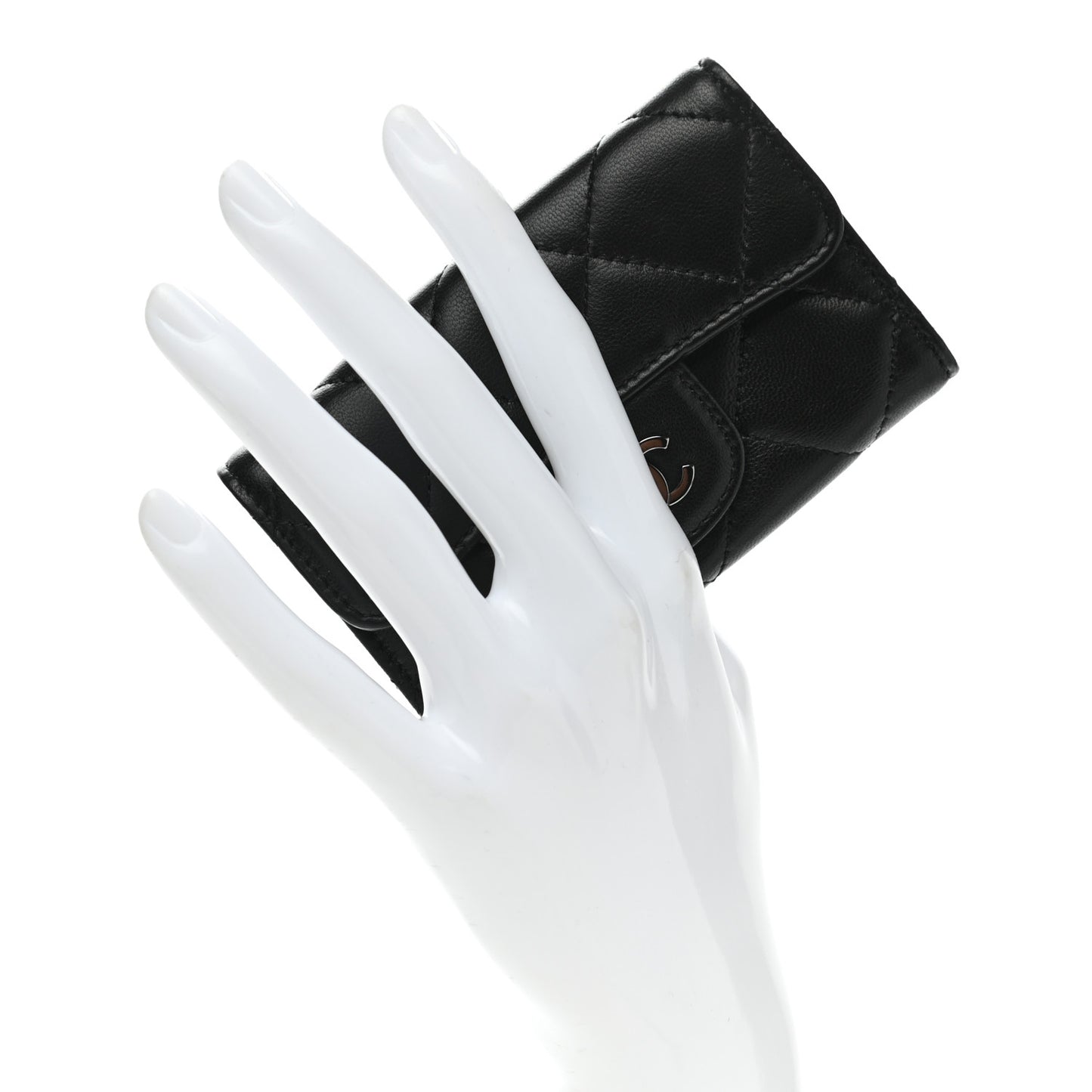 Lambskin Quilted 6 Key Holder Black