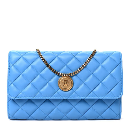 Versace Lambskin Quilted Medusa Wallet on Chain Crossbody Blue 1 of 6