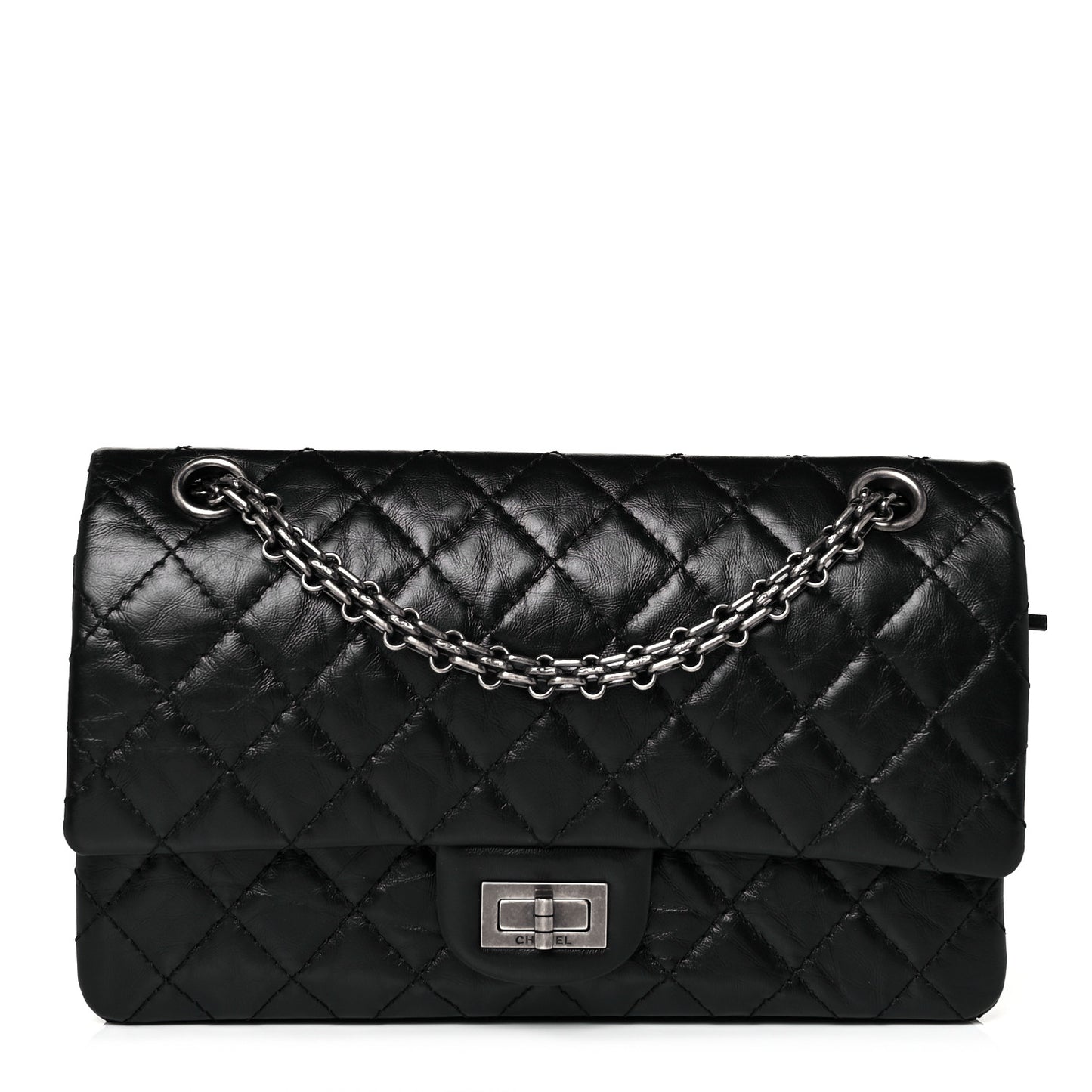 Aged Calfskin Quilted 2.55 Reissue 225 Flap Black