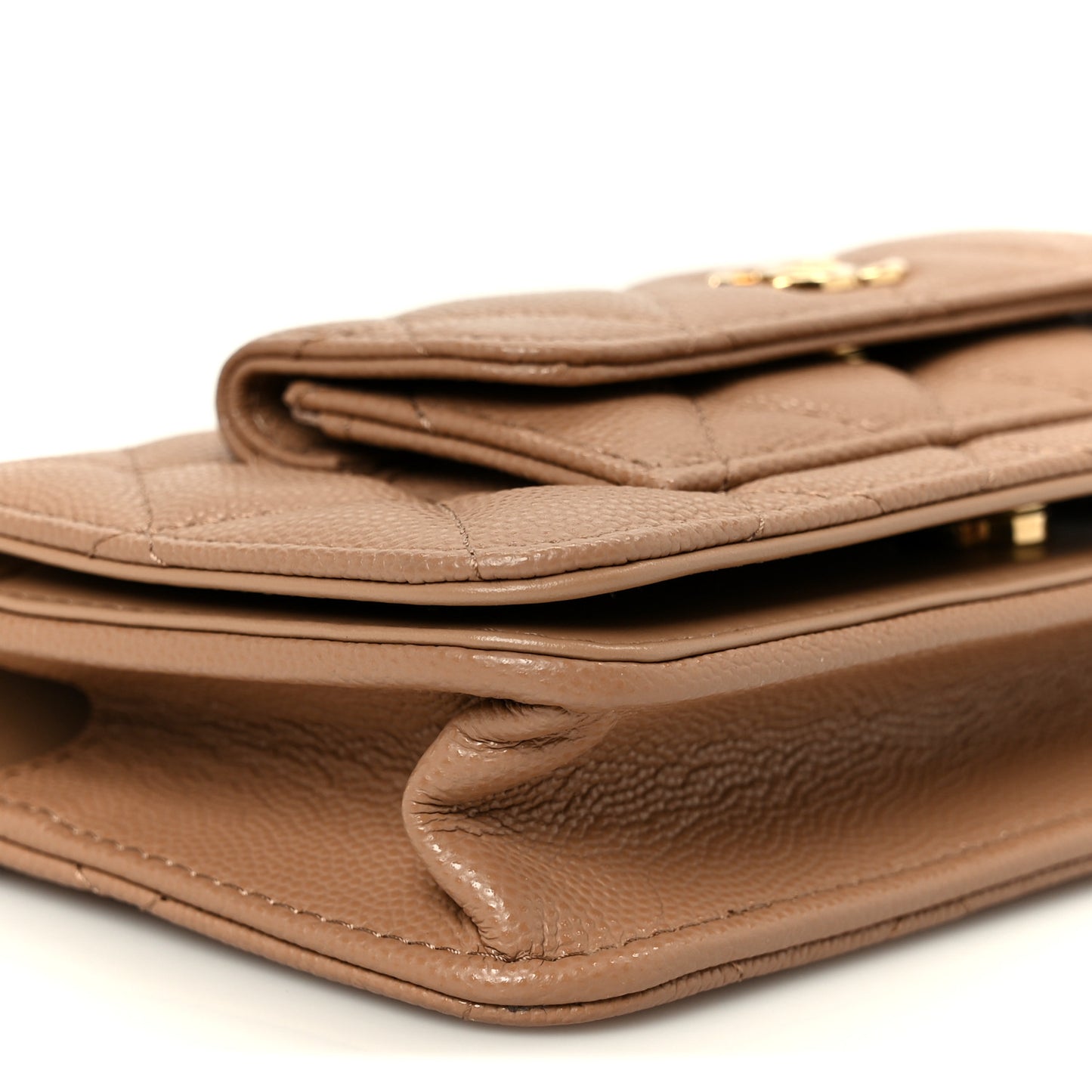 Caviar Quilted Pocket Twins Wallet On Chain WOC Beige