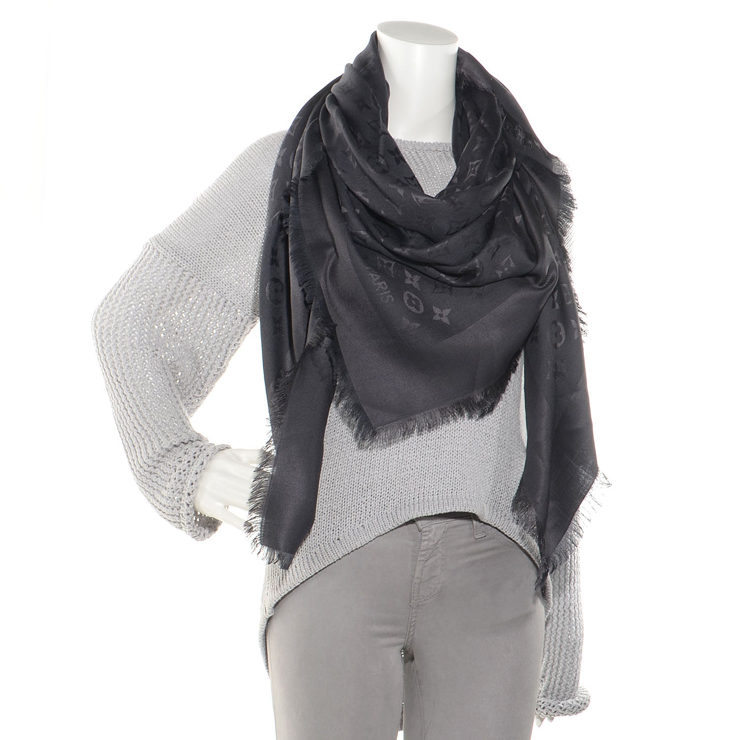 Louis Vuitton Wool Silk Monogram Shawl Anthracite 2 of 4