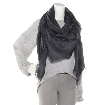 Louis Vuitton Wool Silk Monogram Shawl Anthracite 2 of 4