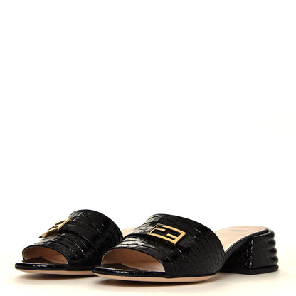 Fendi Calfskin Crocodile Embossed FF Promenade Slide Sandals 35 Black 2 of 6