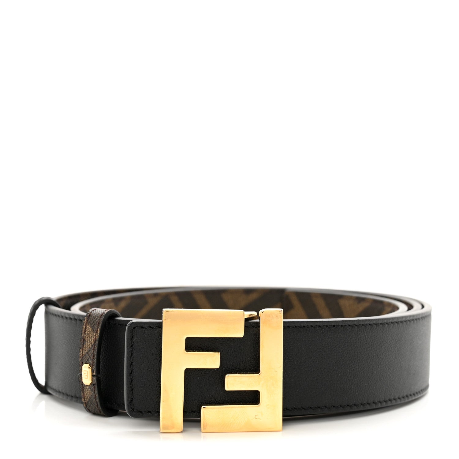 Fendi Cuoio Romano Glazed Fabric FF 1974 Reversible Belt 95 38 Black Tobacco 1 of 6