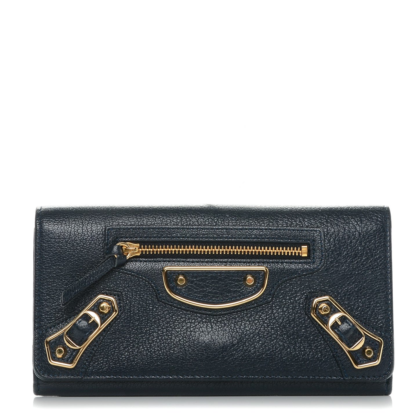 Chevre Gold Metallic Edge Hardware Money Wallet Bleu Nuit