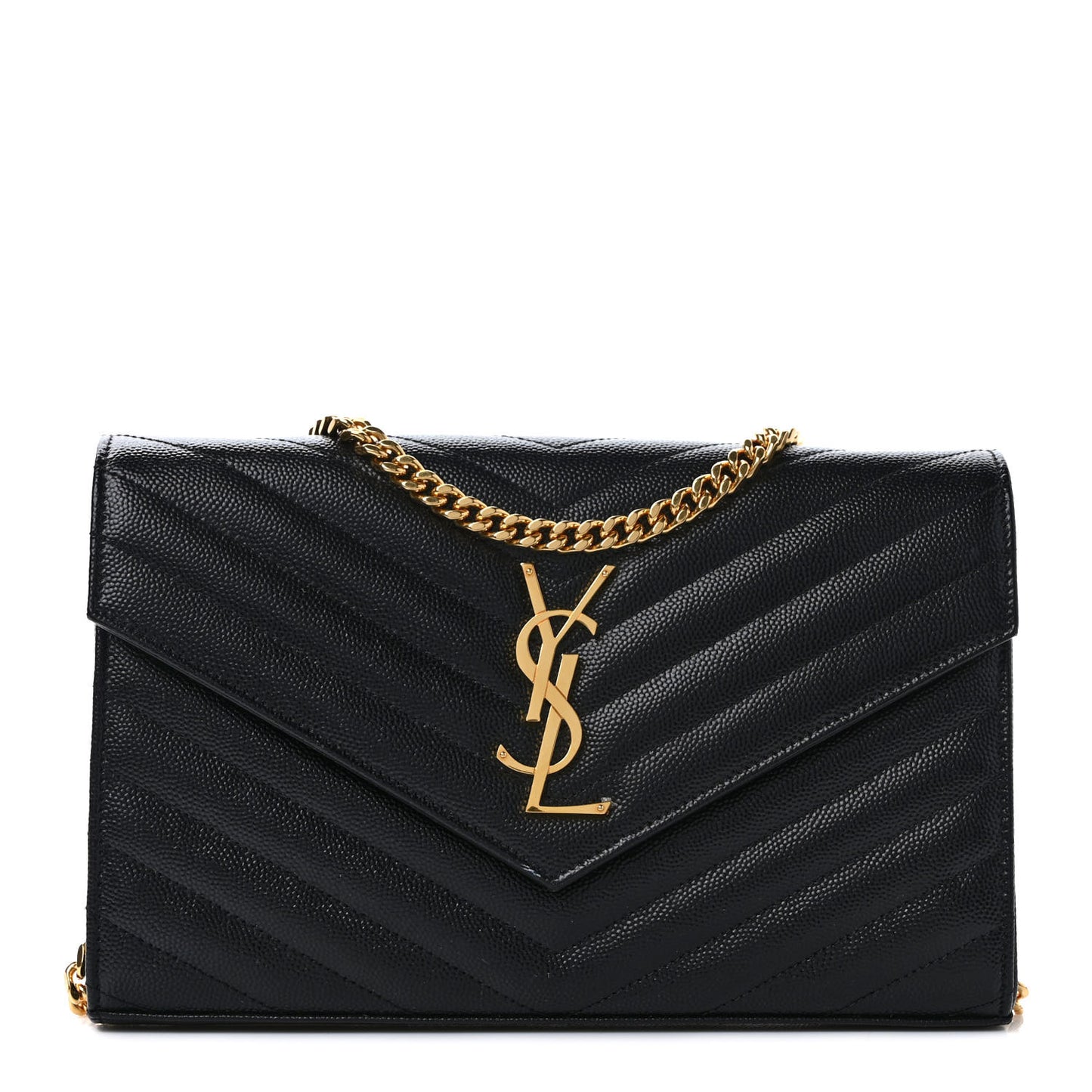 Grain De Poudre Matelasse Chevron Monogram Chain Wallet Black