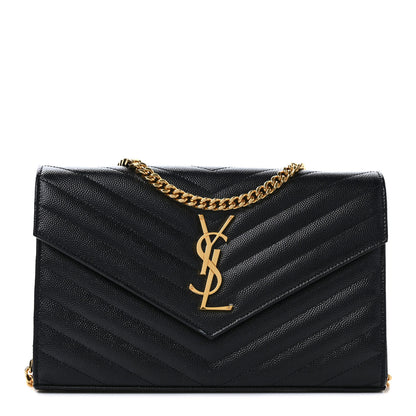 Saint Laurent Grain De Poudre Matelasse Chevron Monogram Chain Wallet Black 1 of 8