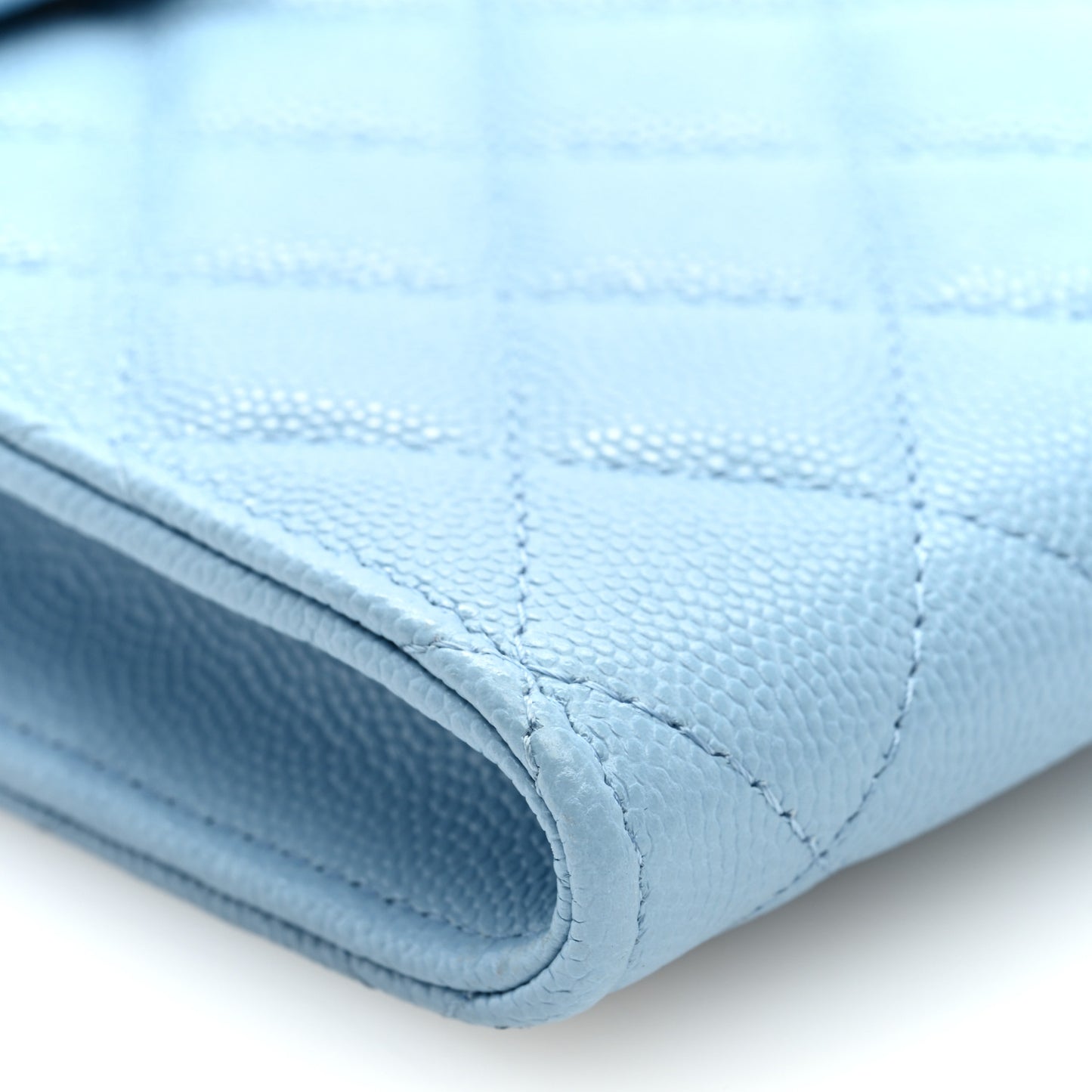 Caviar Quilted Crystal CC Phone Case With Chain Light Blue