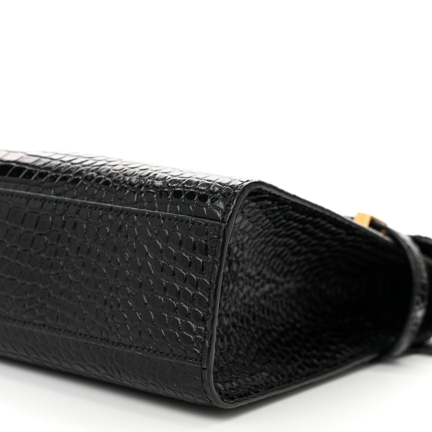 Shiny Calfskin Crocodile Embossed Manhattan Baguette Black