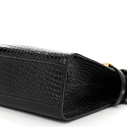 Saint Laurent Shiny Calfskin Crocodile Embossed Manhattan Baguette Black 9 of 9