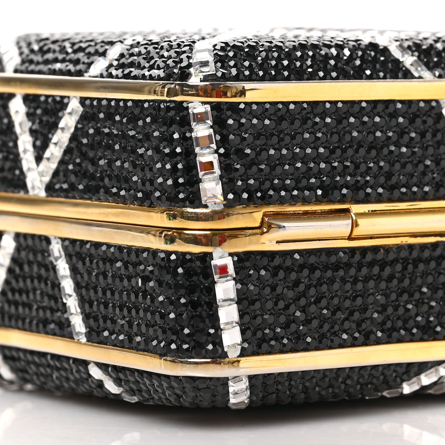 Judith Leiber Swarovski Crystal Minaudiere Clutch Gold Black White 8 of 8