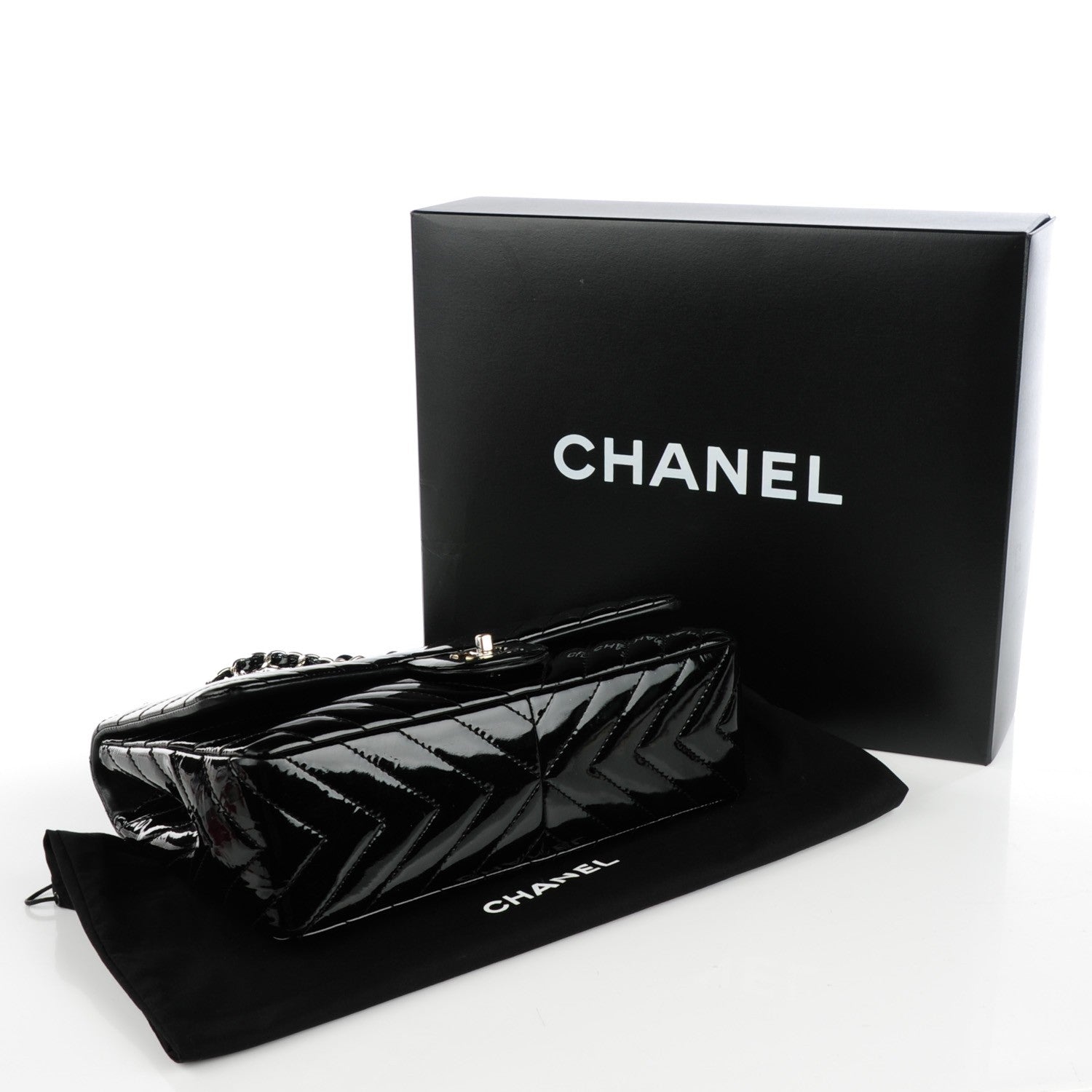 Chanel Patent Chevron Quilted Jumbo Single Flap Black 4 of 8