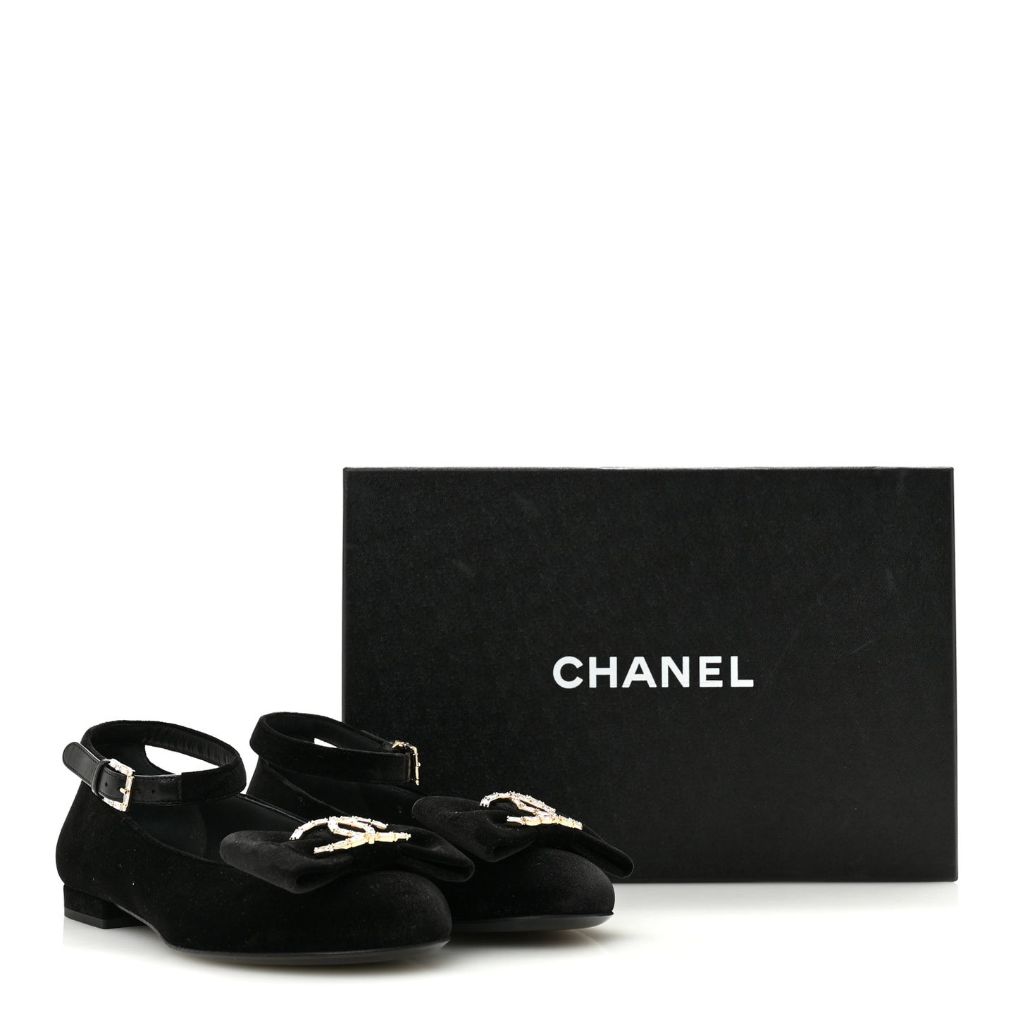Velvet Strass CC Bow Mary Jane Flats 36 Black