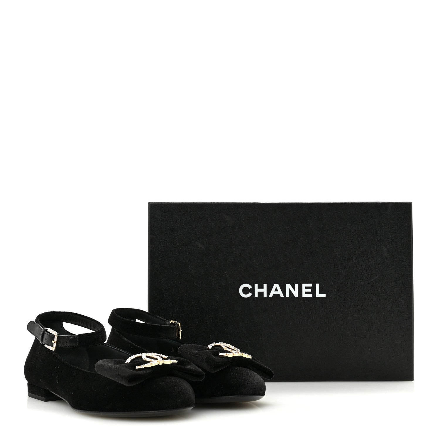 Chanel Velvet Strass CC Bow Mary Jane Flats 36 Black 10 of 10