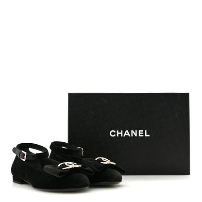 Chanel Velvet Strass CC Bow Mary Jane Flats 36 Black 10 of 10
