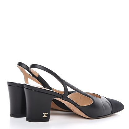 Chanel Goatskin Grosgrain Cap Toe CC Slingback Sandals 38 Black 4 of 10