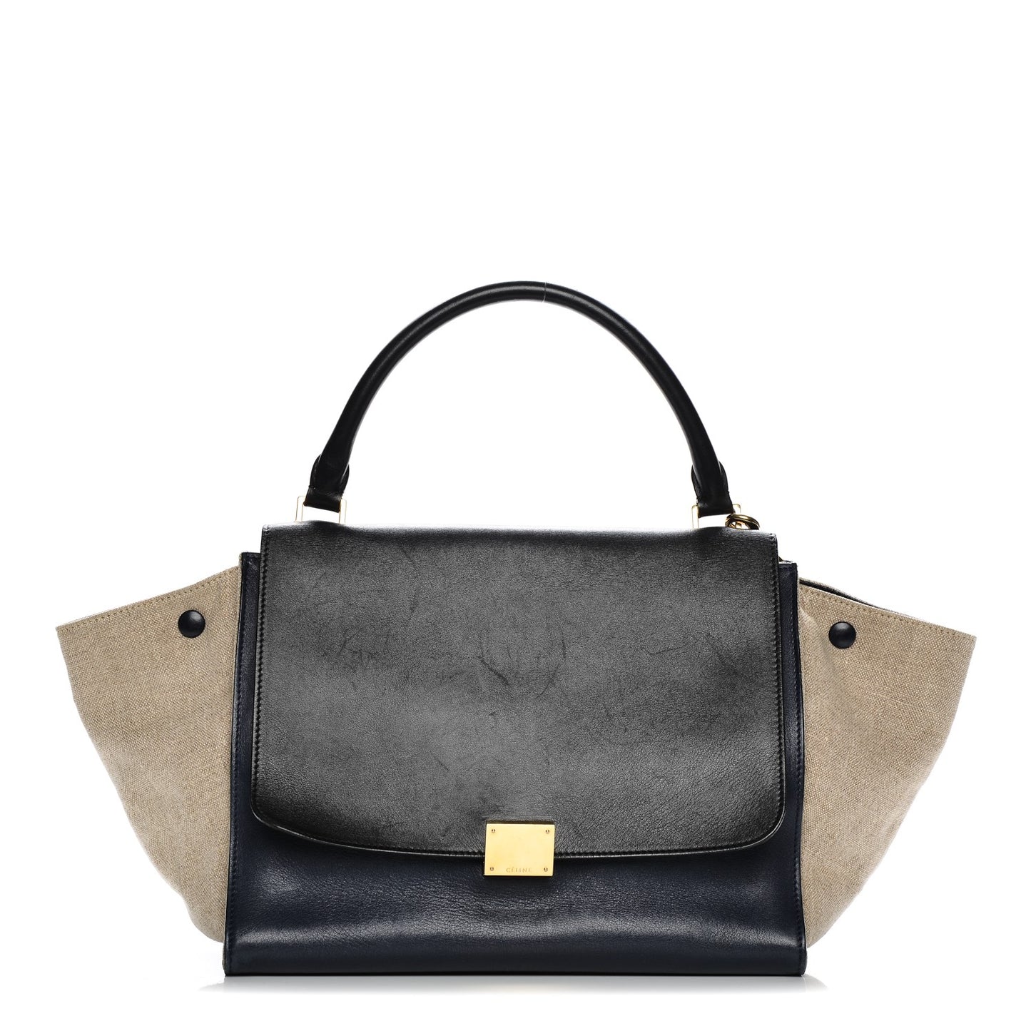 Smooth Calfskin Linen Medium Tri-Color Trapeze Black Navy Blue