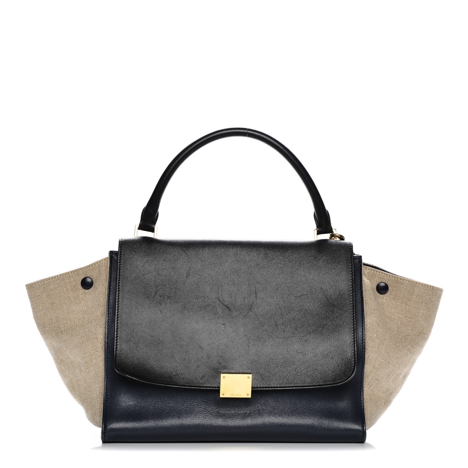 Celine Smooth Calfskin Linen Medium Tri-Color Trapeze Black Navy Blue 1 of 10