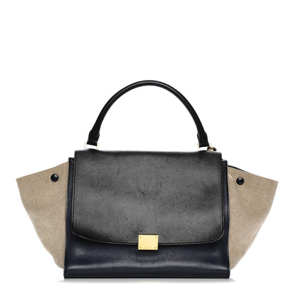 Celine Smooth Calfskin Linen Medium Tri-Color Trapeze Black Navy Blue 1 of 10