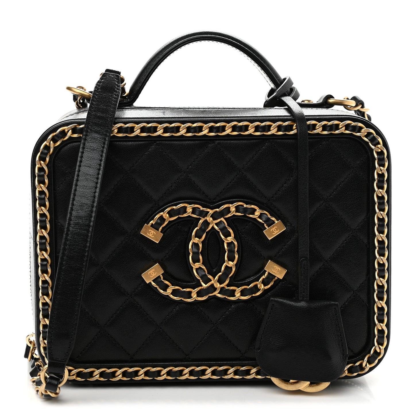 Goatskin Quilted Medium CC Filigree Vanity Case Black