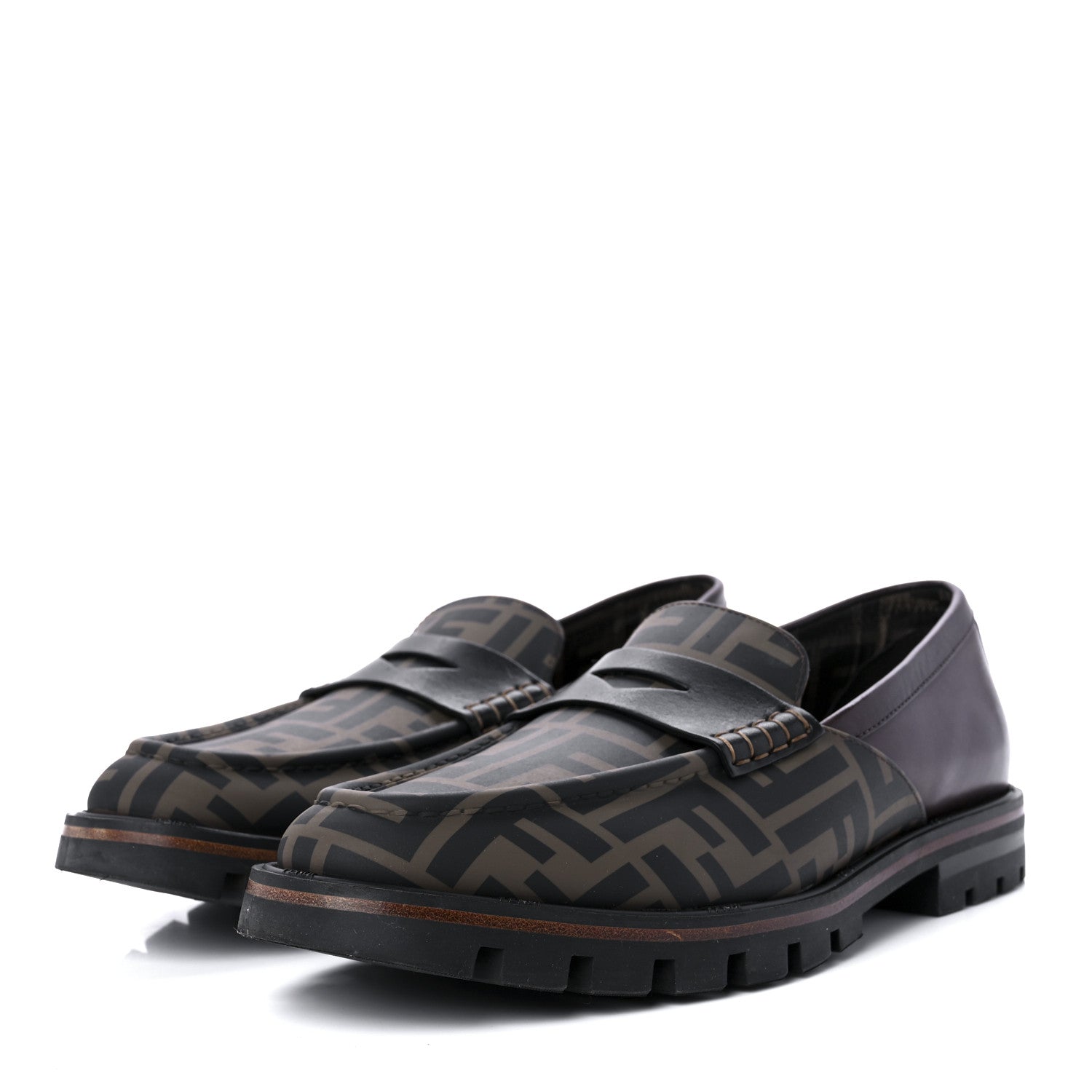 Fendi Calfskin FF Mens Lug Sole Loafers 8 Maya Black Moro 3 of 7